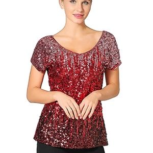 Red ombré sequin v-neck t-shirt US 2 US 4 XS